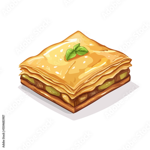 Baklava, flat 2D isometric cartoon vector image isolated on white background.