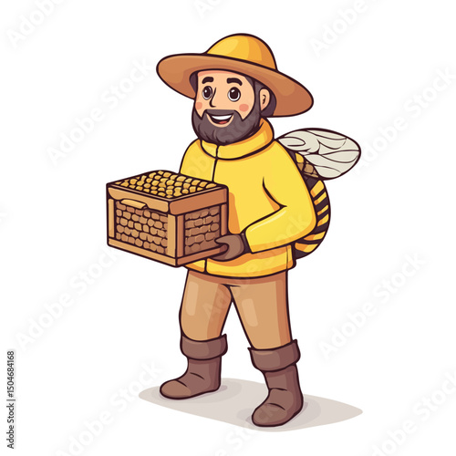 Beekeeper, flat 2D isometric cartoon vector image isolated on white background.