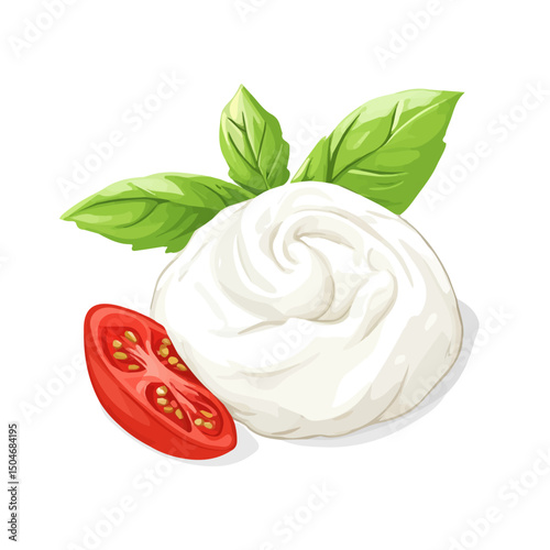 Burrata, 2D isometric flat cartoon vector illustration isolated on white background.