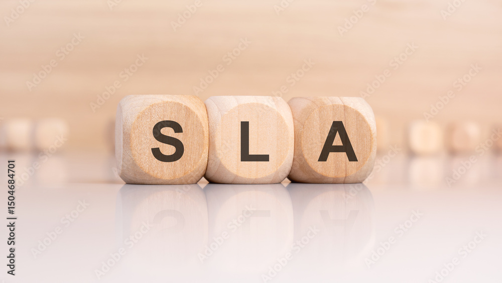 SLA abbreviation on wooden blocks with reflection on glossy surface SLA abbreviation on wooden blocks with reflection on glossy surface