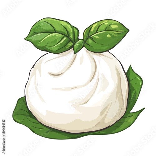 Burrata, flat 2D isometric cartoon vector image isolated on white background.