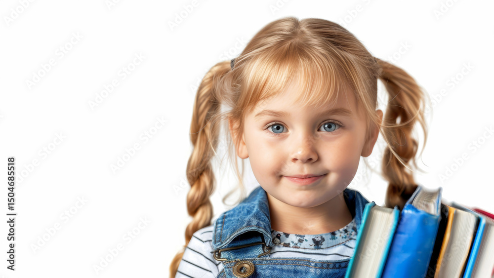 Portrait of a young schoolgirl holding school books, isolated on a white background with copy space Portrait of a young schoolgirl holding school books, isolated on a white background with copy space