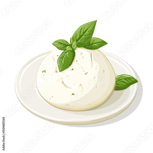 Burrata, vector graphic, 2D flat isometric cartoon illustration on white background.
