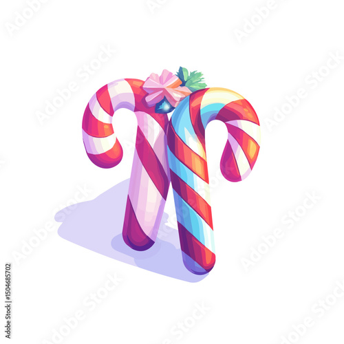 Christmas Candy Cane, flat 2D isometric cartoon vector image isolated on white background.