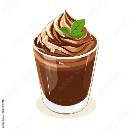Chocolate Mousse, 2D isometric flat cartoon vector illustration isolated on white background.
