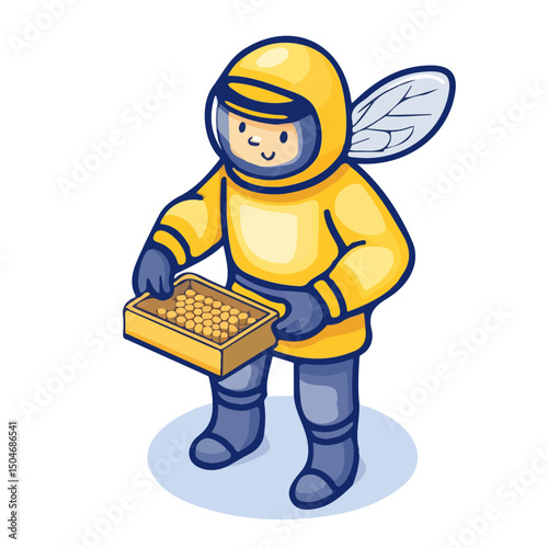 Beekeeper, flat 2D isometric cartoon vector image isolated on white background.