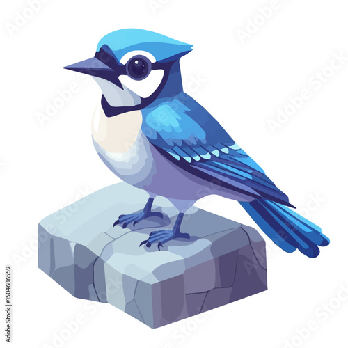 Blue Jay, flat 2D isometric cartoon vector image isolated on white background.
