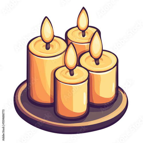 Candles, vector graphic, 2D flat isometric cartoon illustration on white background.
