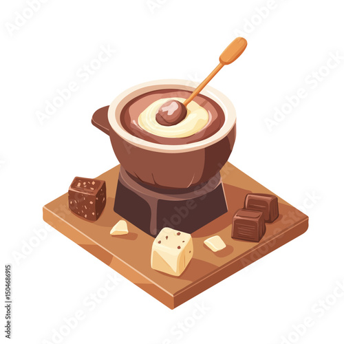 Chocolate Fondue, cartoon vector illustration, flat 2D isometric style, white background.