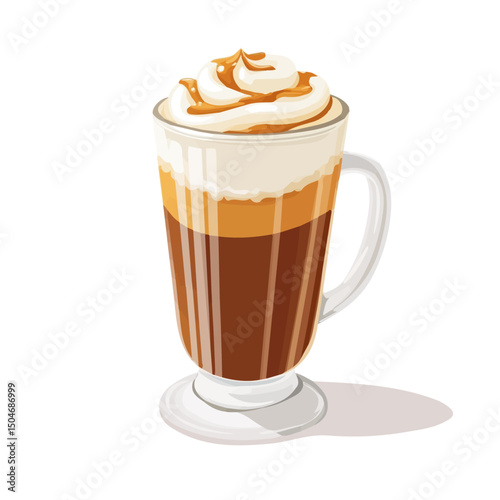 Caramel Macchiato, cartoon vector illustration, flat 2D isometric style, white background.