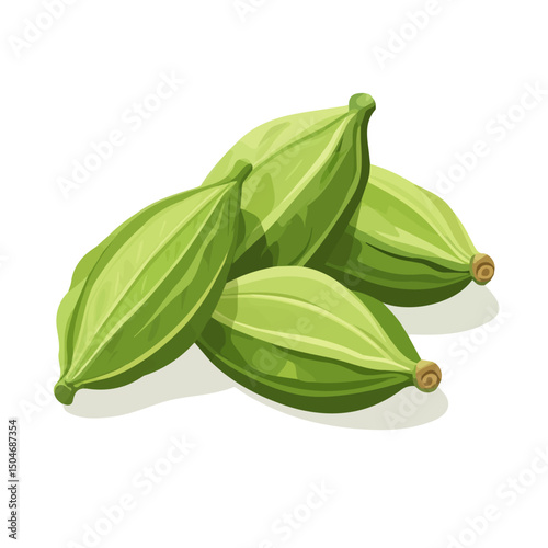 Cardamom, flat 2D isometric cartoon vector image isolated on white background.