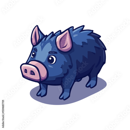 Boar, vector graphic, 2D flat isometric cartoon illustration on white background.
