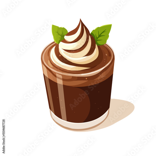 Chocolate Mousse, cartoon vector illustration, flat 2D isometric style, white background.