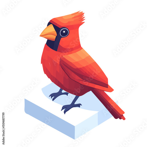 Cardinal, flat 2D isometric cartoon vector image isolated on white background.