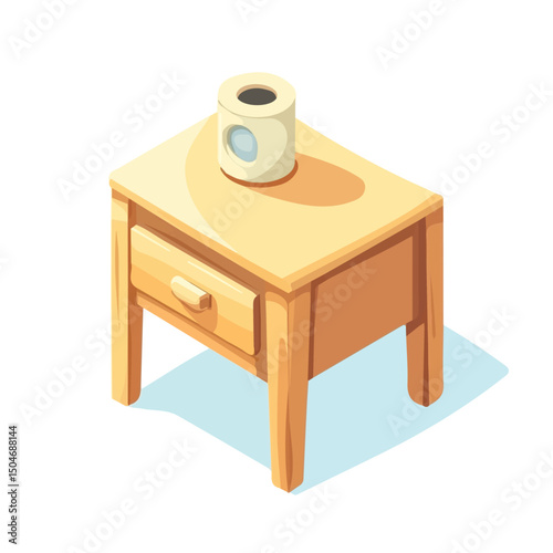 Bedside Table, flat 2D isometric cartoon vector image isolated on white background.
