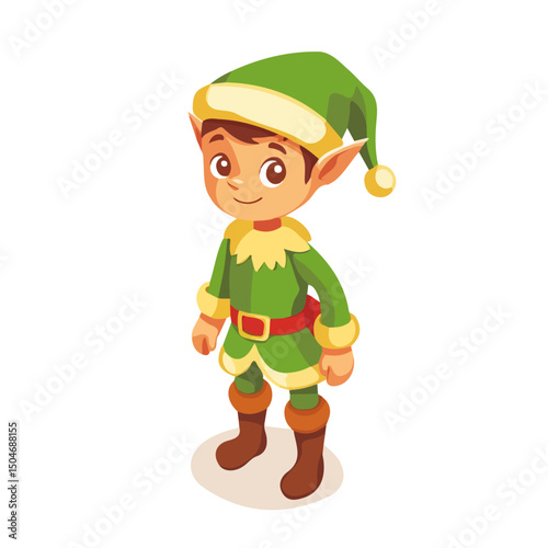 Christmas Elf, cartoon vector illustration, flat 2D isometric style, white background.