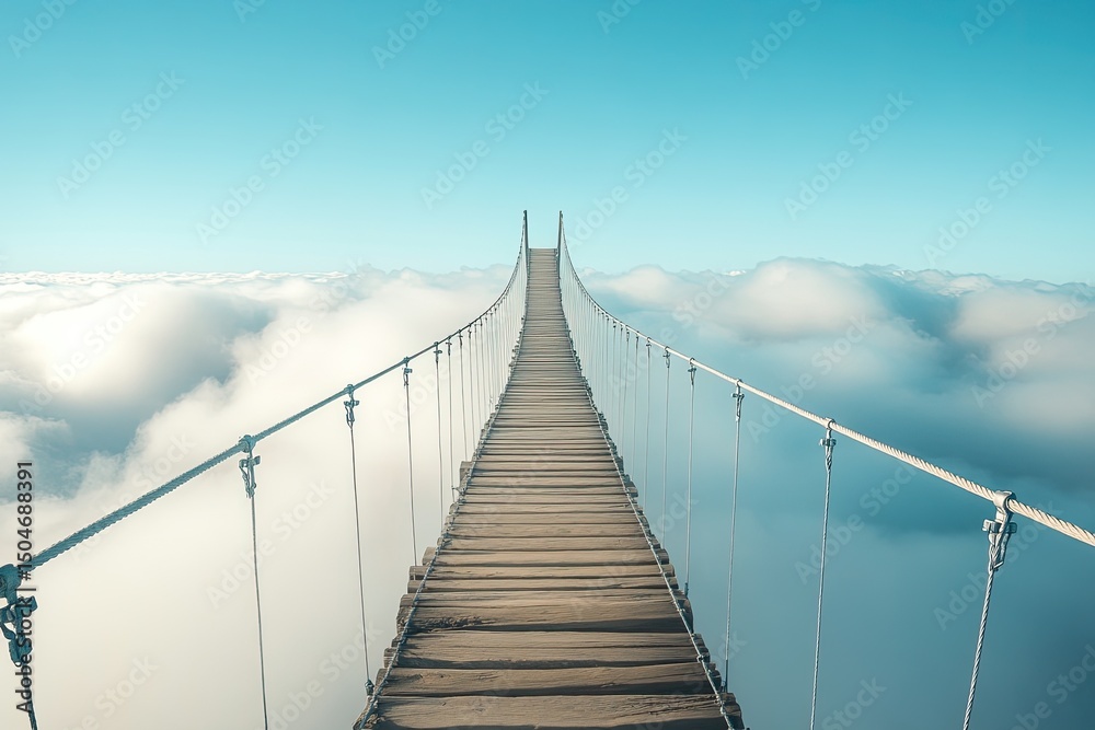 Obraz premium Wooden bridge over clouds. A tranquil scene