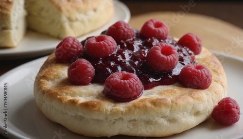 Wallpaper Mural bannock bread with raspberry jam on a plate Torontodigital.ca
