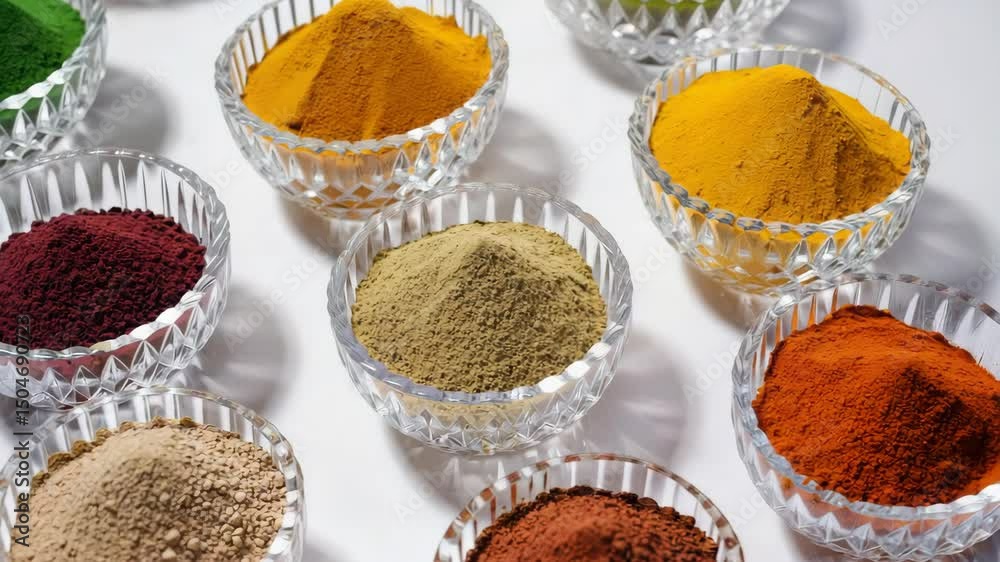 Bowls of turmeric, cumin, paprika and coriander.