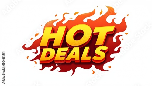 Vibrant hot deals logo graphic with fiery design elements on white background