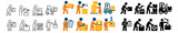 Delivery and logistics icon collection. stick figure, silhouette and flat style set