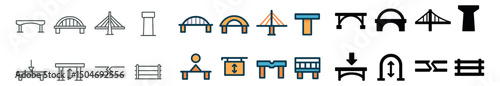 Bridge and construction icon collection in flat, outline, and filled styles. engineering set
