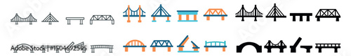 Bridge icon collection in flat, silhouette and line styles. infrastructure symbols set