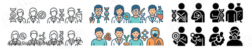 Science and medicine icon collection in linear, bold, and flat styles. healthcare and lab set