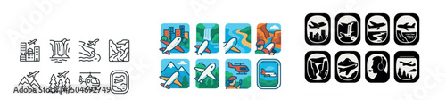 Travel and tourism diverse icon collection. adventure and exploration set