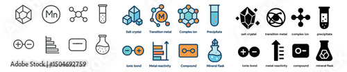 Chemistry and science icon collection in outline, filled and glyph styles. lab symbols set