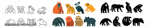 Wildlife and animal icon collection: flat, silhouette, outline styles for fauna themes