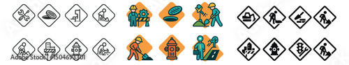 Construction and maintenance icon collection. flat, line, and filled styles for projects