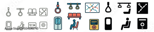 Public transport and commuting icon collection. linear, glyph and flat symbols set