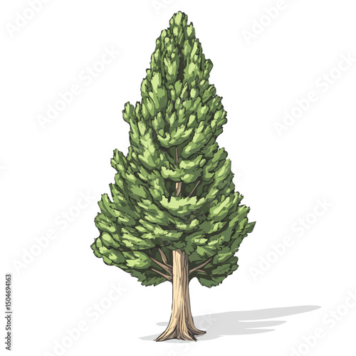 Cypress Tree, 2D isometric flat cartoon vector illustration isolated on white background.