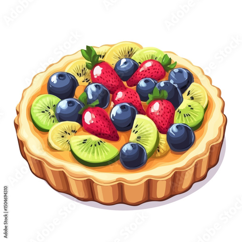 Fruit Tart, cartoon vector illustration, flat 2D isometric style, white background.