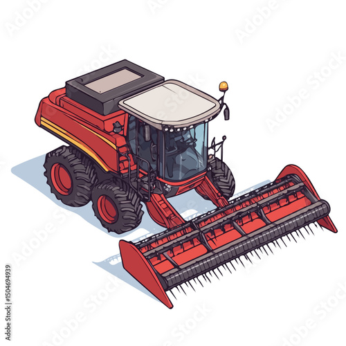 Combine Harvester, vector graphic, 2D flat isometric cartoon illustration on white background.
