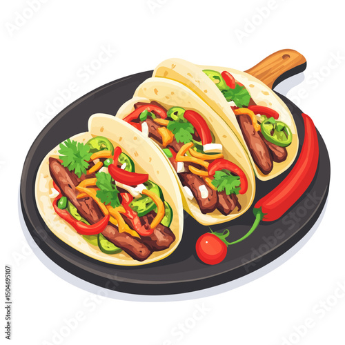 Fajitas, cartoon vector illustration, flat 2D isometric style, white background.