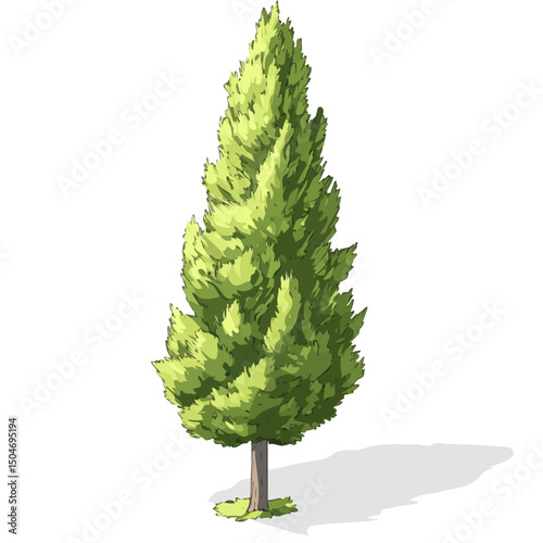 Cypress Tree, cartoon vector illustration, flat 2D isometric style, white background.