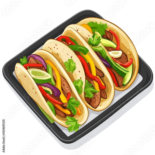 Fajitas, vector graphic, 2D flat isometric cartoon illustration on white background.
