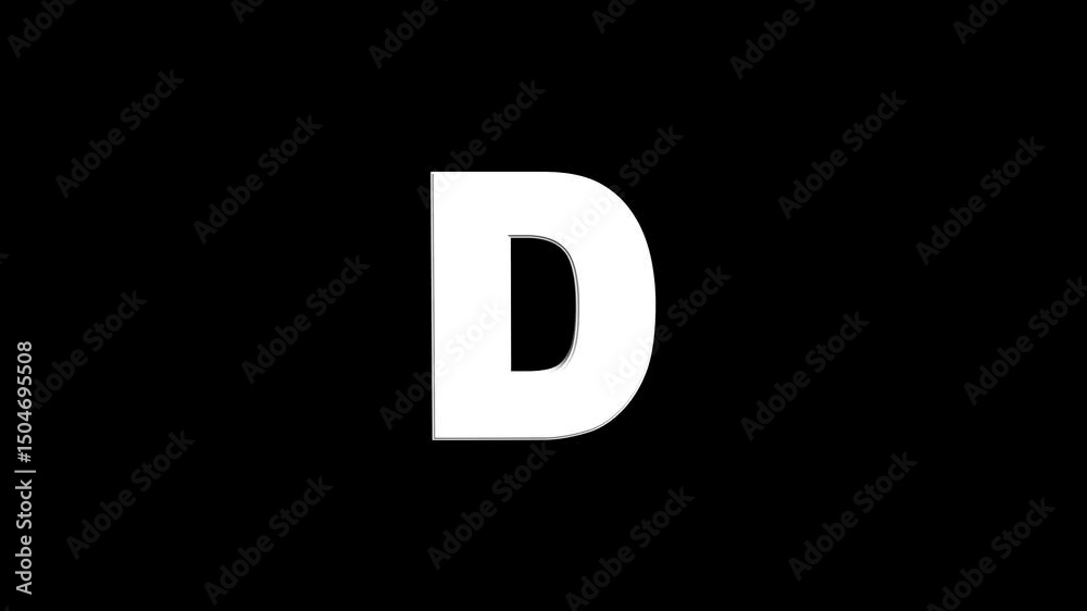 3D Rendering letter D. Glowing Alphabet Number looping .Animation Video Template For Your Business letter D from metallic cubes, 3D letter animated chroma key on black background.