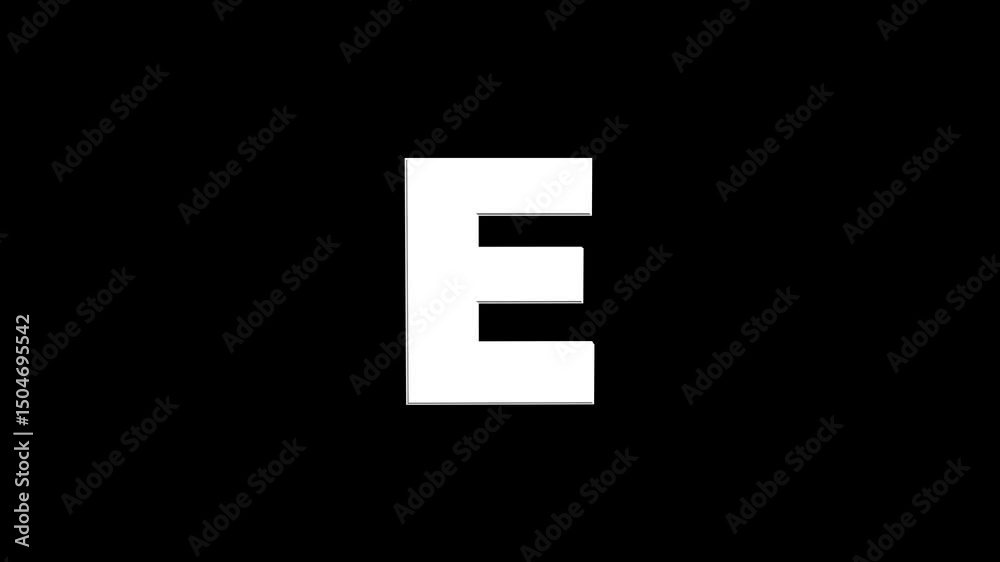 3D Rendering letter E. Glowing Alphabet Number looping .Animation Video Template For Your Business letter E from metallic cubes, 3D letter animated chroma key on black background.