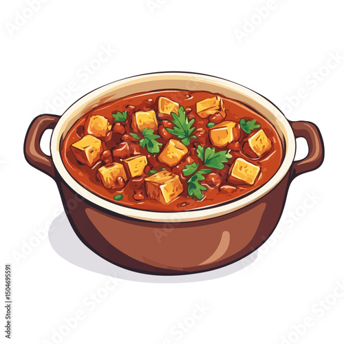 Goulash, vector graphic, 2D flat isometric cartoon illustration on white background.

