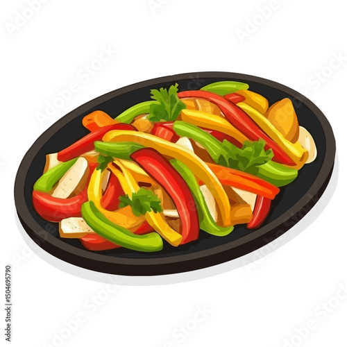 Fajita Platter, flat 2D isometric cartoon vector image isolated on white background.