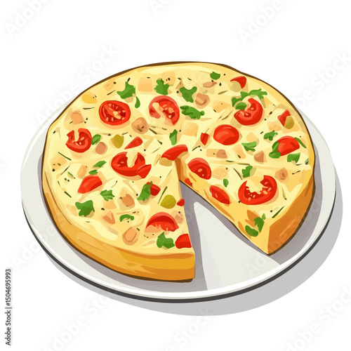 Frittata, flat 2D isometric cartoon vector image isolated on white background.