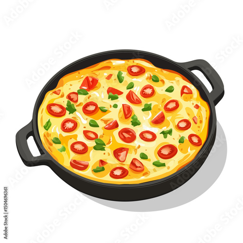 Frittata, flat 2D isometric cartoon vector image isolated on white background.