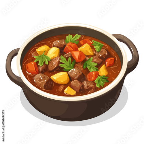Goulash, vector graphic, 2D flat isometric cartoon illustration on white background.
