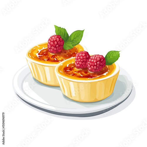 Creme Brulee, vector graphic, 2D flat isometric cartoon illustration on white background.
