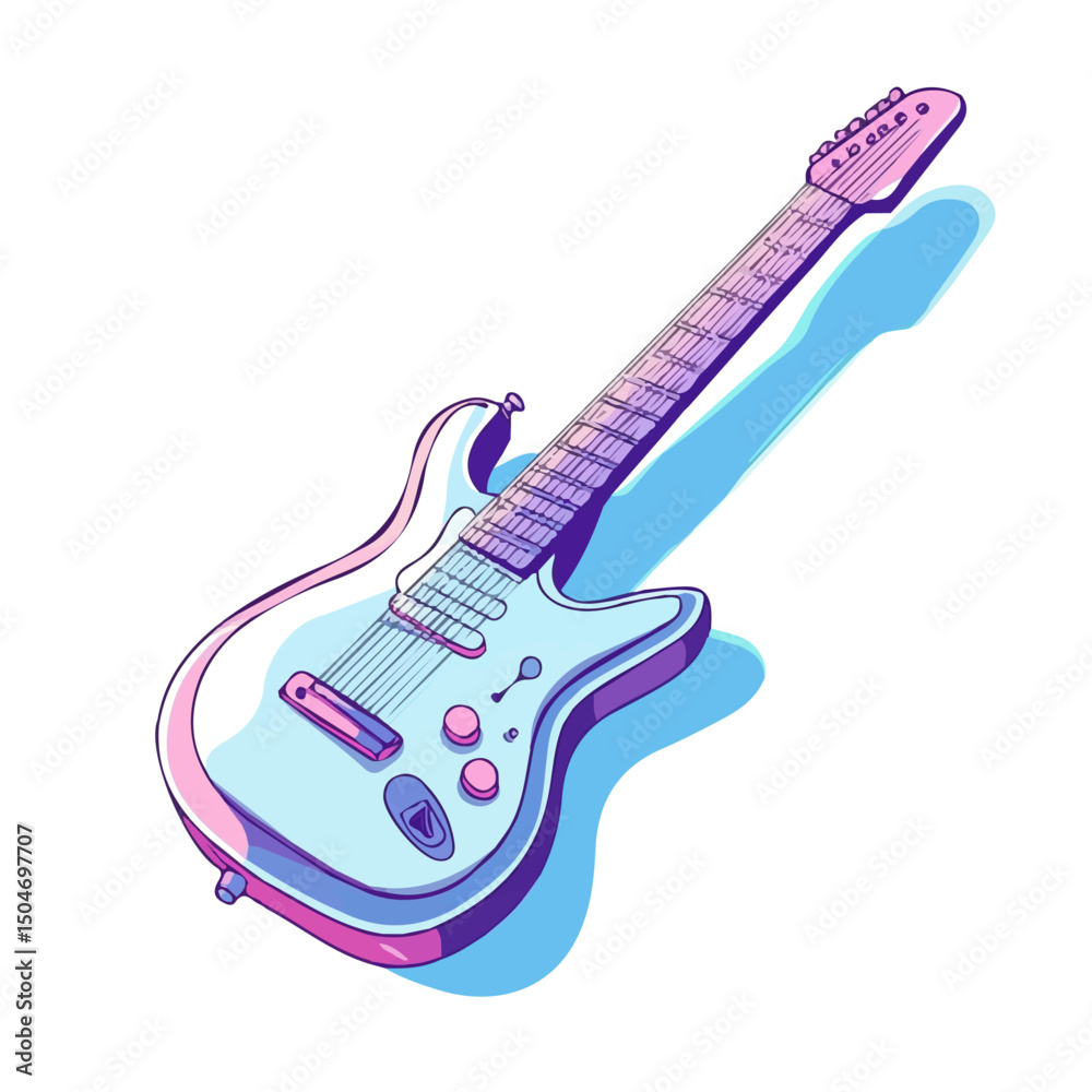 Obraz premium Guitar, flat 2D isometric cartoon vector image isolated on white background.