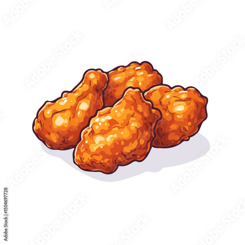 Fried Chicken, flat 2D isometric cartoon vector image isolated on white background.