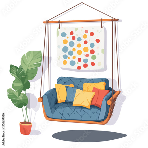 Fabric Wall Hanging, vector graphic, 2D flat isometric cartoon illustration on white background.
